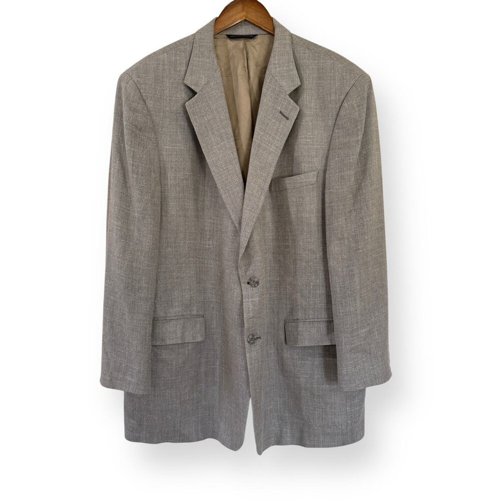 Brooks Brothers Blazer Men’s 46 LG Brown Herringbone Silk Wool Linen 2 Button